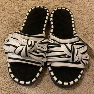 Cozy plush memory foam striped bow slippers